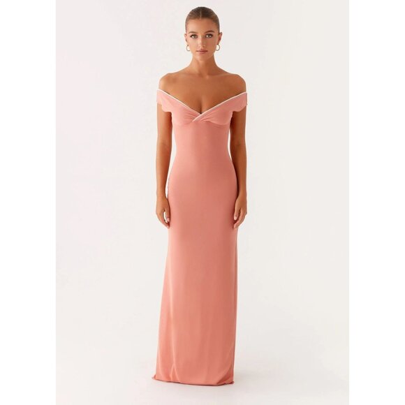 PepperMayo women's 2 peach Katiya maxi dress off shoulder wrap style‎ sleeveless - Picture 1 of 13